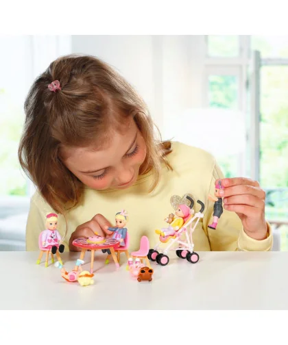 BABY born 906170 Minis Sada s narodeninovým stolom, stoličkami a bábikou
