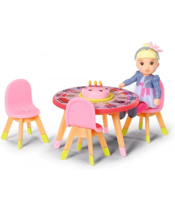 BABY born 906170 Minis Sada s narodeninovým stolom, stoličkami a bábikou