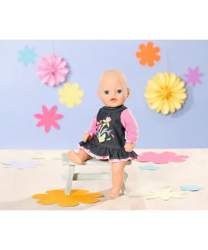 Zapf creation 871508 Dolly Moda Džinsové šatočky s kytičkami 36cm