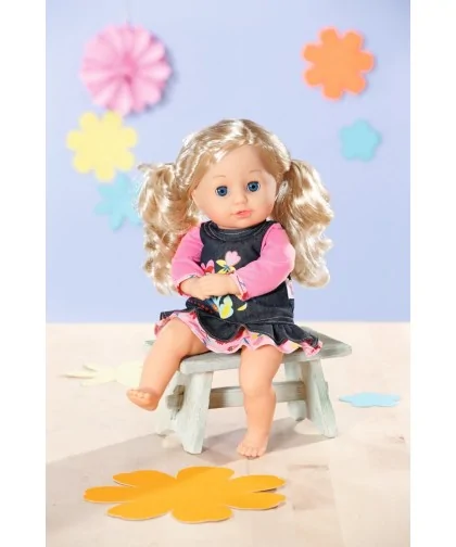 Zapf creation 871508 Dolly Moda Džinsové šatočky s kytičkami 36cm