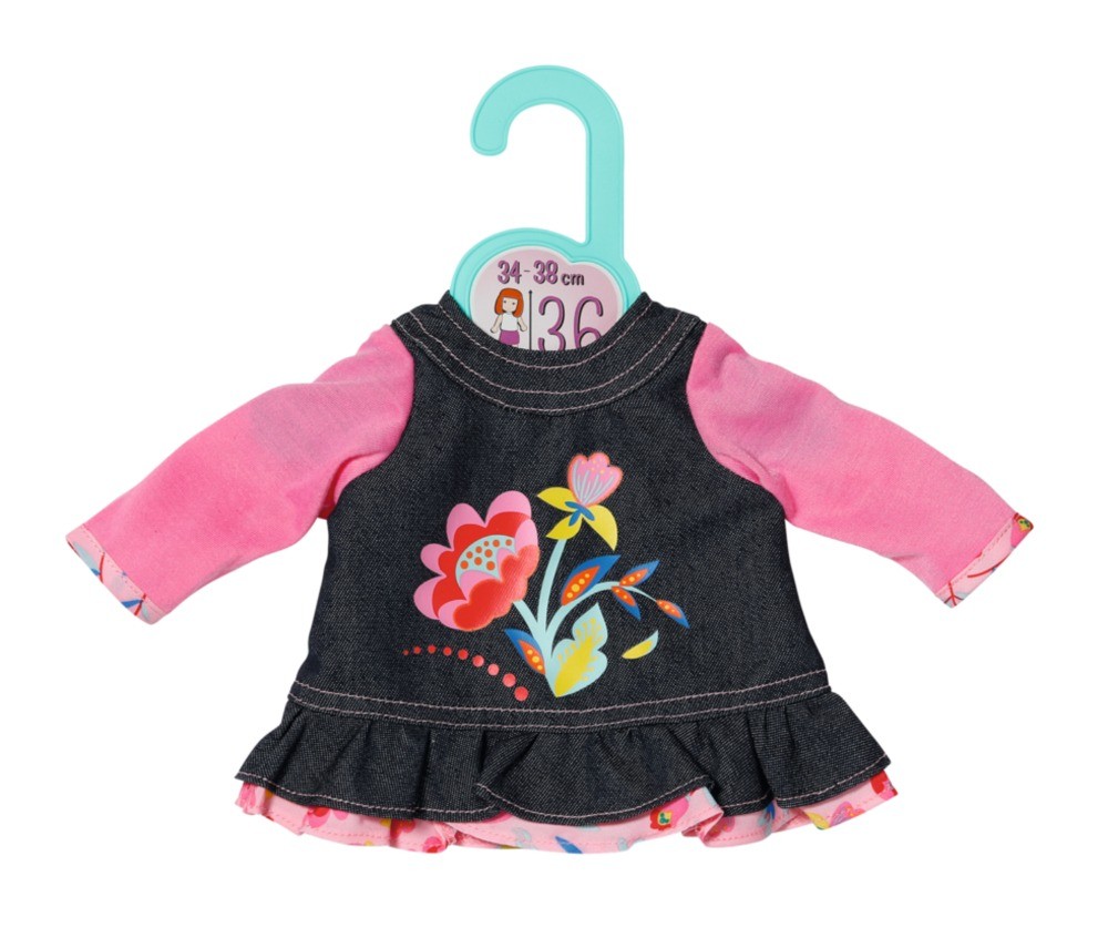 Zapf creation 871508 Dolly Moda Džinsové šatočky s kytičkami 36cm